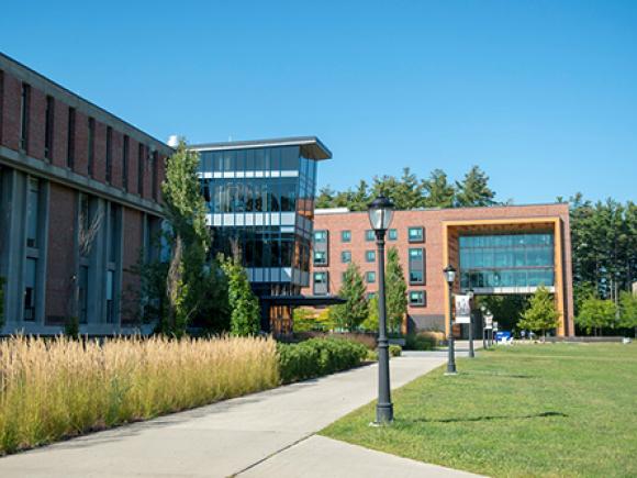 The Ely Campus Center with University Hall in the background