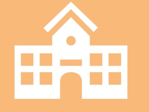 Icon image of a building with light orange background.