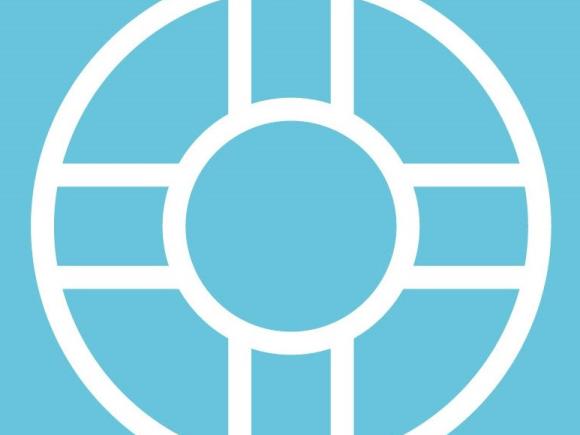 Image of circle and cross with light blue background.