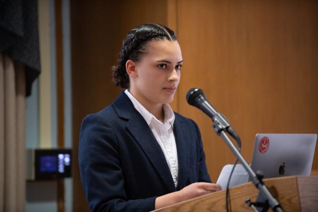 Student speaking at The Women's Media Center Inaugural Lecture.