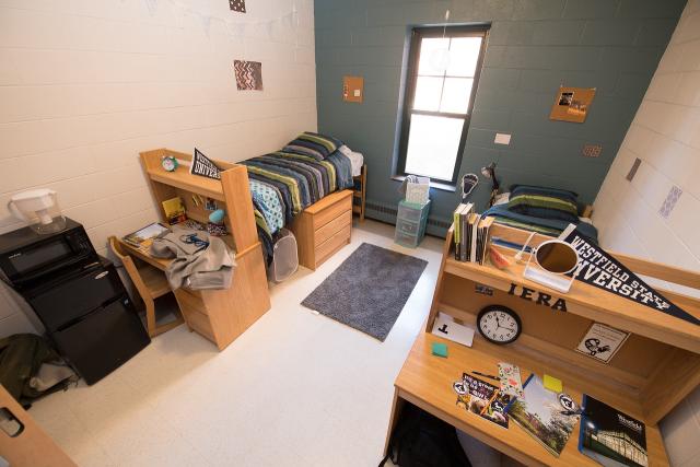 Interior of a Courtney Hall dorm room.